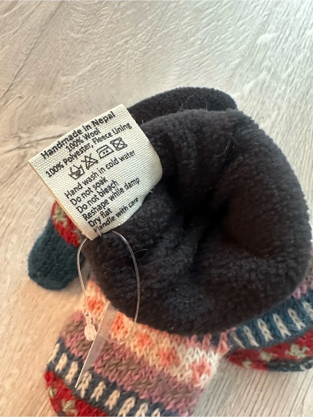 Patterned Knit Mittens in Navy, Pink & Red - Women's Winter Gloves